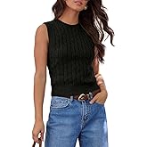 Ezbelle Women's Summer Crop Shirts Sleeveless Tops Cable Knit Tank Work Sweaters Vest Trendy Outfits