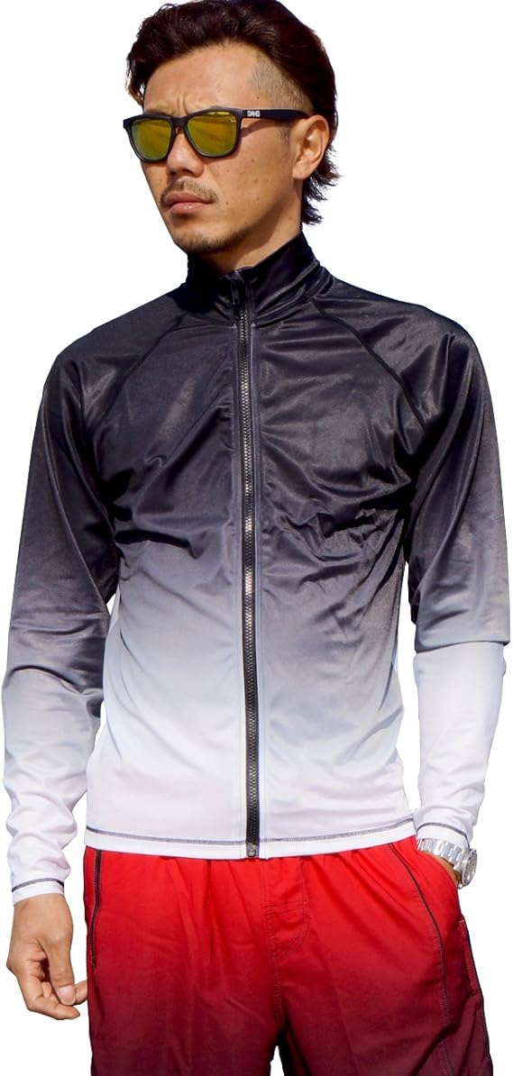 Amazon フルジップ 長袖 グラデーション ラッシュガード メンズ 水着 Uvブロック 紫外線防止 日焼け防止 Cross 21 ｌｌ ブラック ホワイト 水着 通販