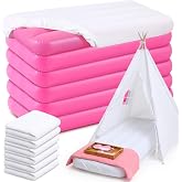 Windyun 6 Sets Kids Air Mattress Bulk with Fitted Sheet, White | Kids Blow up Inflatable Bed 63x27x8 in for Ages 3-10 Toddler Camping Sleeping Airbed Pad for Birthday Sleepover Slumber Party