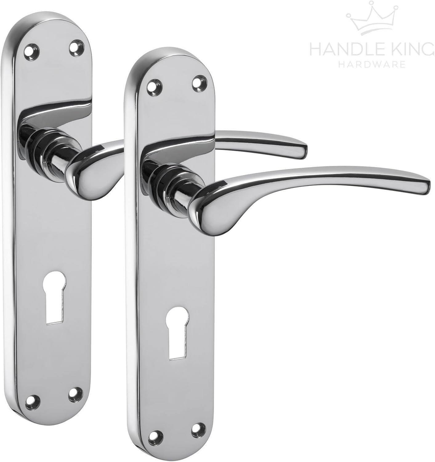 Polished Chrome Door Handles on Backplate Lever on Lock Backplate