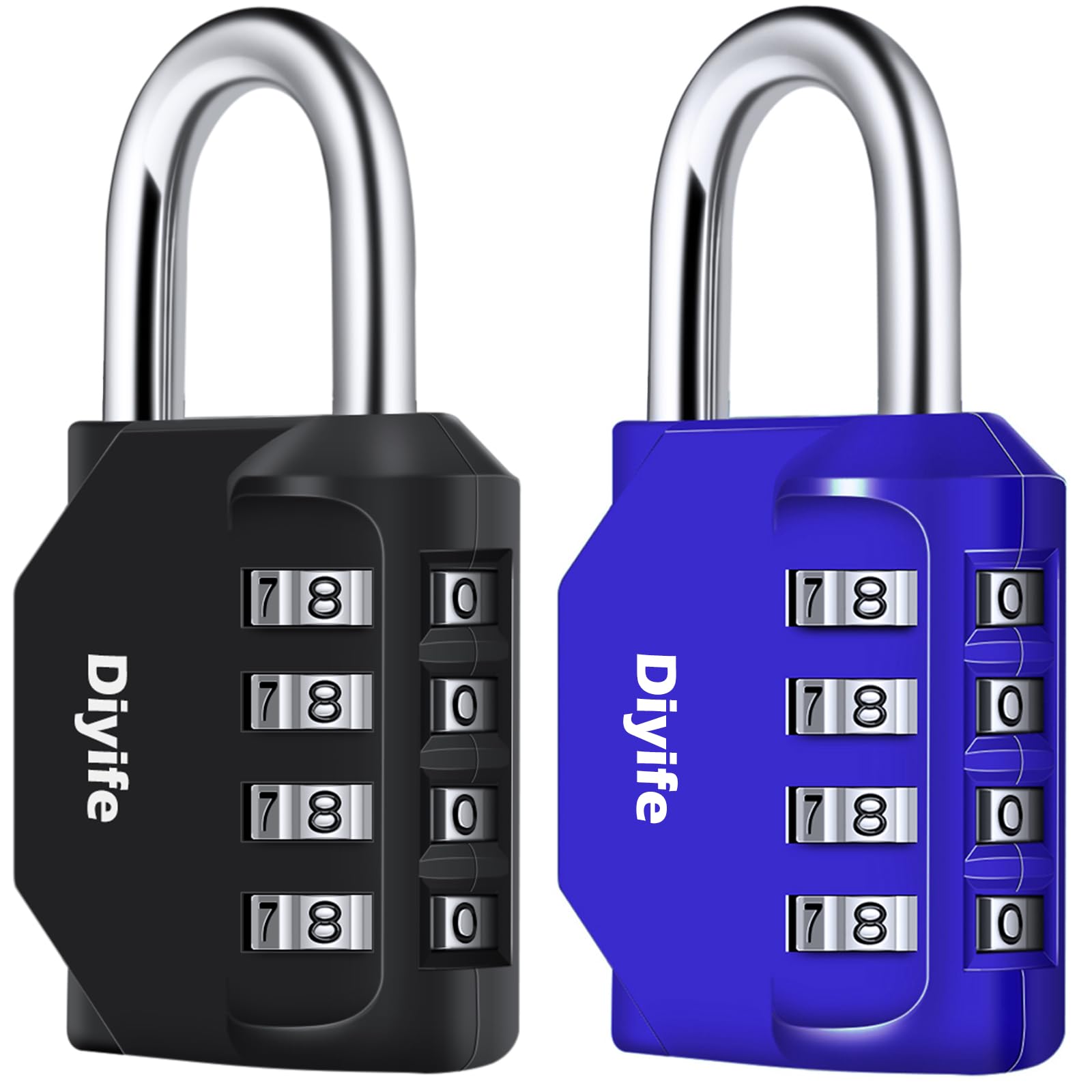 Diyife Combination Padlock, [2 Pack] 4 Digit Lock Combination, Padlock Weatherproof Outdoor for School Gym Locker, Shed, Fence, Hasp, Garage(Black & Blue) — image 1