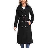 poonyfesh Women's Waterproof Long Trench Coat Double Breasted Length Classic Lapel Belt Coat With Removable Hood