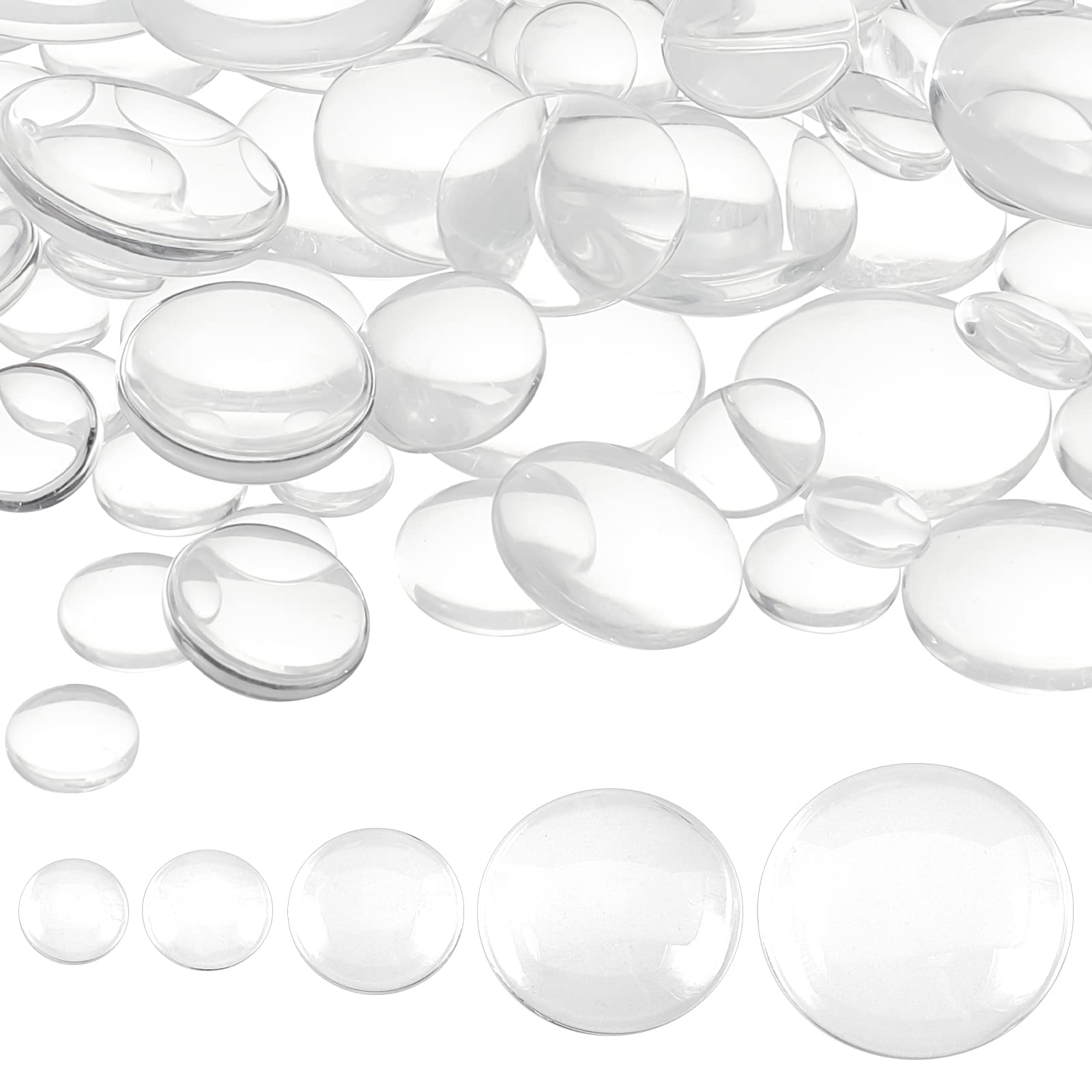 PH PandaHall 100pcs Clear Glass Cabochon, 5 Size Flat Back Dome Tiles Transparent Round Crafting Cabochons Glass Bead Cabochon Tile for Photo Cameo Pendant Jewellery Making Animal Eye, 10-25mm
