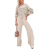 Pink Queen Two Piece Outfits for Women Lounge Sets Striped Knitted Sweater Tops Wide Leg Pants Loungewear Fall 2025