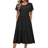 HOTOUCH Women Dress 2025 Short Sleeve Floral Midi Loose Tshirt Dresses Aline Flowy Swing Beach Sundress with Pockets