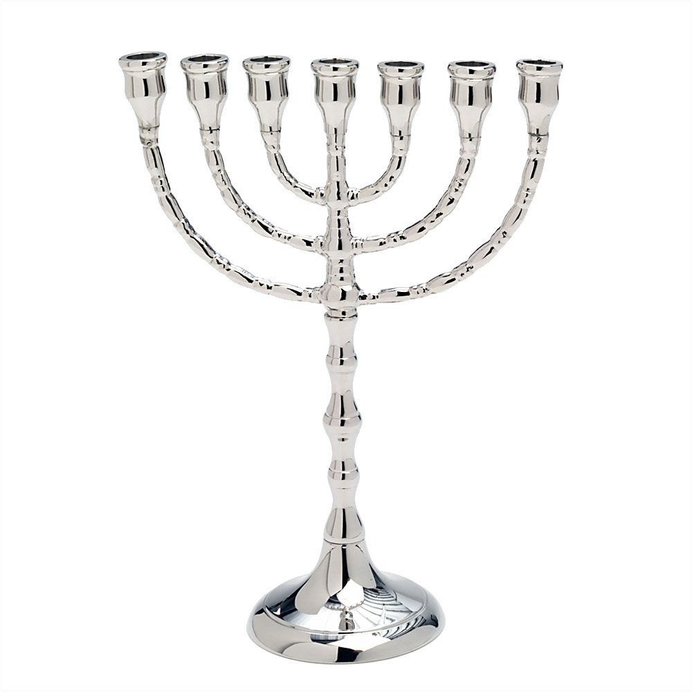 NKlaus big menorah brass 25cm handmade nickel plated candle holder menorah silver 2695 — image 1