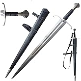 Claymeur Medieval Full Tang Spring Steel Knight Arming Sword with Scabbard and Diamond Handle for Outdoor Use, Practice, Collection-39.8 Inch Black