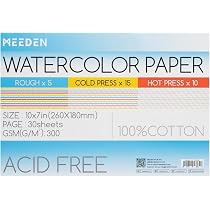 Carnet Aquarelle échantillons LIGHTWISH - 12 Feuilles 100% Coton 300 G/m² - 36 Espaces - 39 X 19,5 Cm - Pour Aquarelle, Gouache, Pastels
