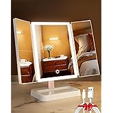 CALEPOP Vanity Mirror with Lights, Makeup Mirror 1X, 2X, 3X Magnification, Trifold 9" L x 14" W, Large Vanity Desk Mirror,Valentine‘s Gift for Wife, Mom, Her - Gift for Girlfriend, Women & Teens