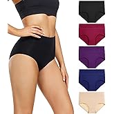 wirarpa Women's Underwear High Waisted Ladies Cotton Panties Soft Full Coverage Briefs 5 Pack