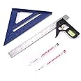 Rafter Square and 12 inch Combo Square Set,Carpentry Squares, Combination Square with Bubble Vial, Woodworking Square, Aluminum Rafter Square, Carpenters Square（Blue