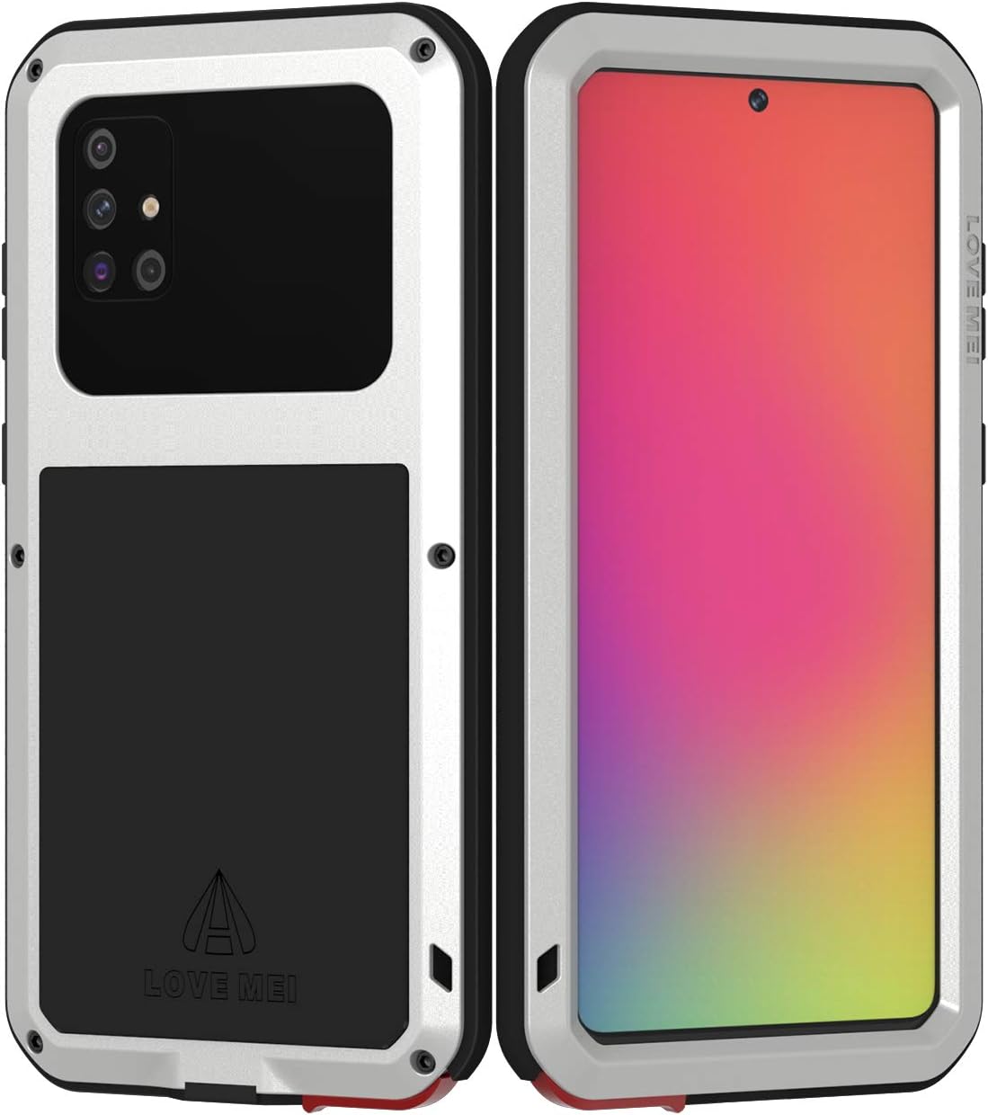 LOVE MEI Samsung A71 4G Military Metal Silicone Case [Built-in Screen Protection] Full Body Heavy Duty Shockproof Armor Protection Case for Galaxy A71 4G 6.7'' [NOT Compatible with A71 5G] (Silver)