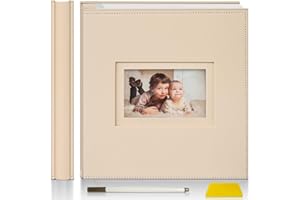 Popotop Photo Album Self Adhesive Scrapbook for 4x6 5x7 8x10 photos for Wedding Gifts & Baby Book, Leather Hardcover DIY Memory Book for Anniversary Family with Postcard, with A Scraper & Metallic Pen