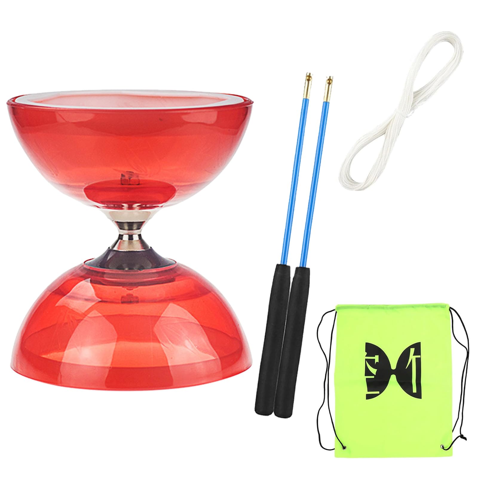 Triple Bearing Diabolo Set with Professional Sticks, 10m Spare String and Mesh Carry Bag, Ball Bearings Juggling Set, Red