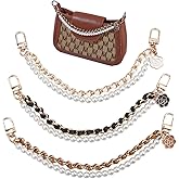 Hobbspring 3Pcs Short Bag Chain Double Chain Bag Charm Purse Handle with Bow Charms Metal Replacement Chains Pearl Bead Decorative Purse Strap with Clasps for Clutches Satchel Wallet