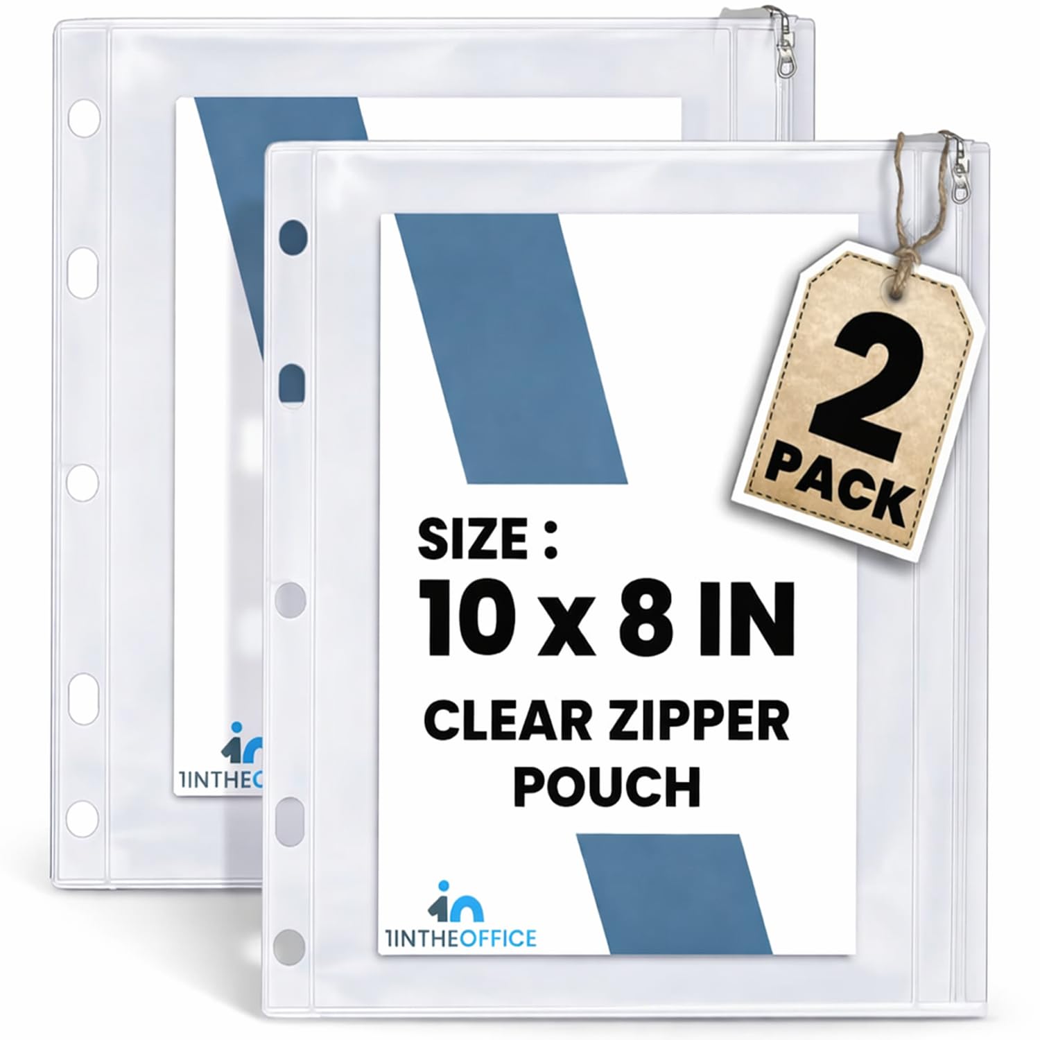 Photo 1 of 1InTheOffice Zipper Pouch for 3 Ring Binder, Binder Zipper Pocket Pouch, Transparent Binder Pocket, Vinyl Ring Binder Pocket Clear, 10" x 8", (2 Pack)
