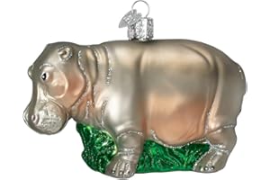 Old World Christmas Grey Hippopotamus Glass Blown Ornament for Christmas Tree, Handcrafted Holiday Decoration, Wildlife Animal Collection