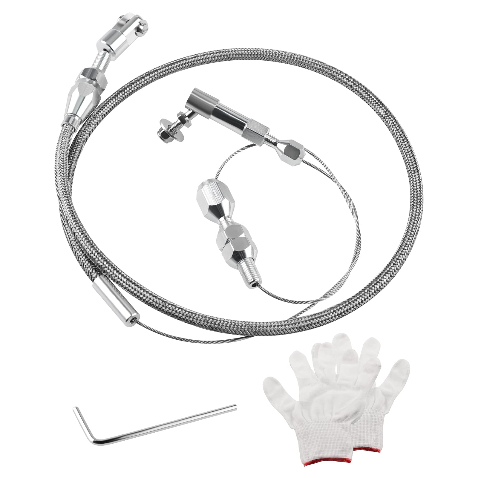 Photo 1 of WMPHE 24 Inch Universal Throttle Cable Kit with Aluminum Fittings Ferrules, Adjustable Stainless Steel Braided Swap Fuel Line with U-cut-to-fit Inner Wire