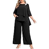 AOVDE Plus Size Pant Suits Mother of Bride Dressy Pant Suits 2 Piece Outfits with Pockets for Women Wedding Guest
