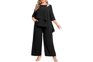 AOVDE Plus Size Pant Suits Mother of Bride Dressy Pant Suits 2 Piece Outfits with Pockets for Women Wedding Guest