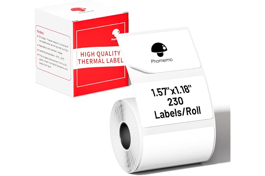 Phomemo Thermal Labels-for M110/M100/M220/M221/M108,1.57"x1.18"(40x30mm),Name Labels for Kids/School, 230 Labels/Roll, for Barcode/Address/Mailing/Logo/Business/Home
