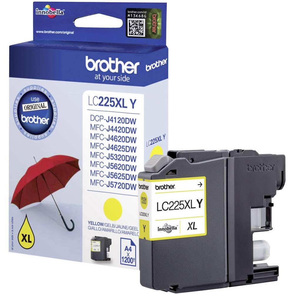 Brother LC-225XLY Inkjet Cartridge, Yellow, Single Pack, High Yield, Includes 1 x Inkjet Cartridge, Brother Genuine Supplies
