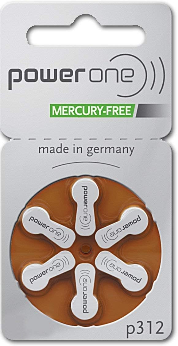 Power One Hearing Aid Battery Size 312 No Mercury, 4 Pack (60 Batteries)