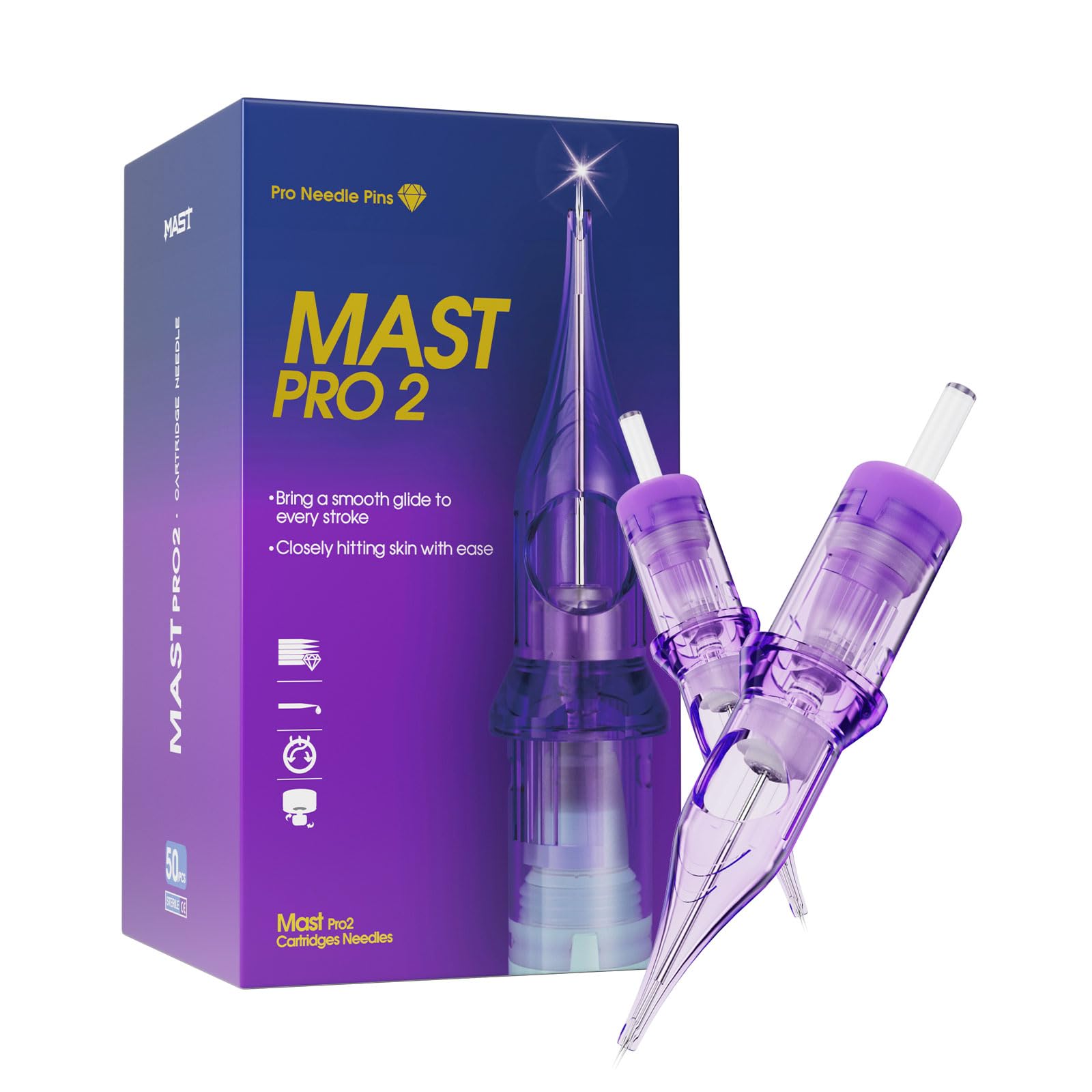 Mast Pro2 Tattoo Needles Cartridges Kit Mixed Size 50 pcs #12 0.35mm Standard Bugpin Round Liner Curved Magnum Shader 3RL 7RL 7RS 9M, 9RM #10 0.30mm for Tattoo Machine Pen