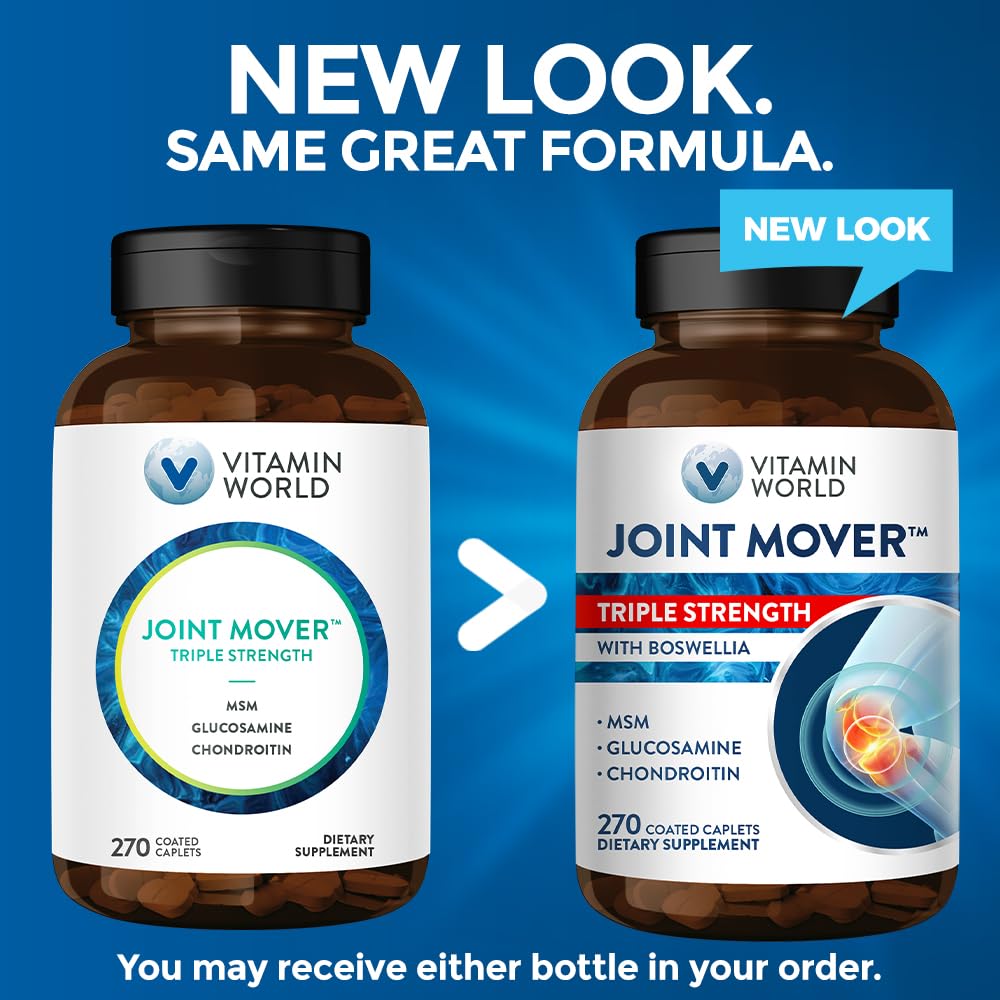 Vitamin World Triple Strength Joint Mover, Glucosamine Chondroitin with MSM Joint Support Supplement, Collagen & Boswellia Serrata Extract, Support Joint Strength, Comfort & Flexibility, 270 Caplets