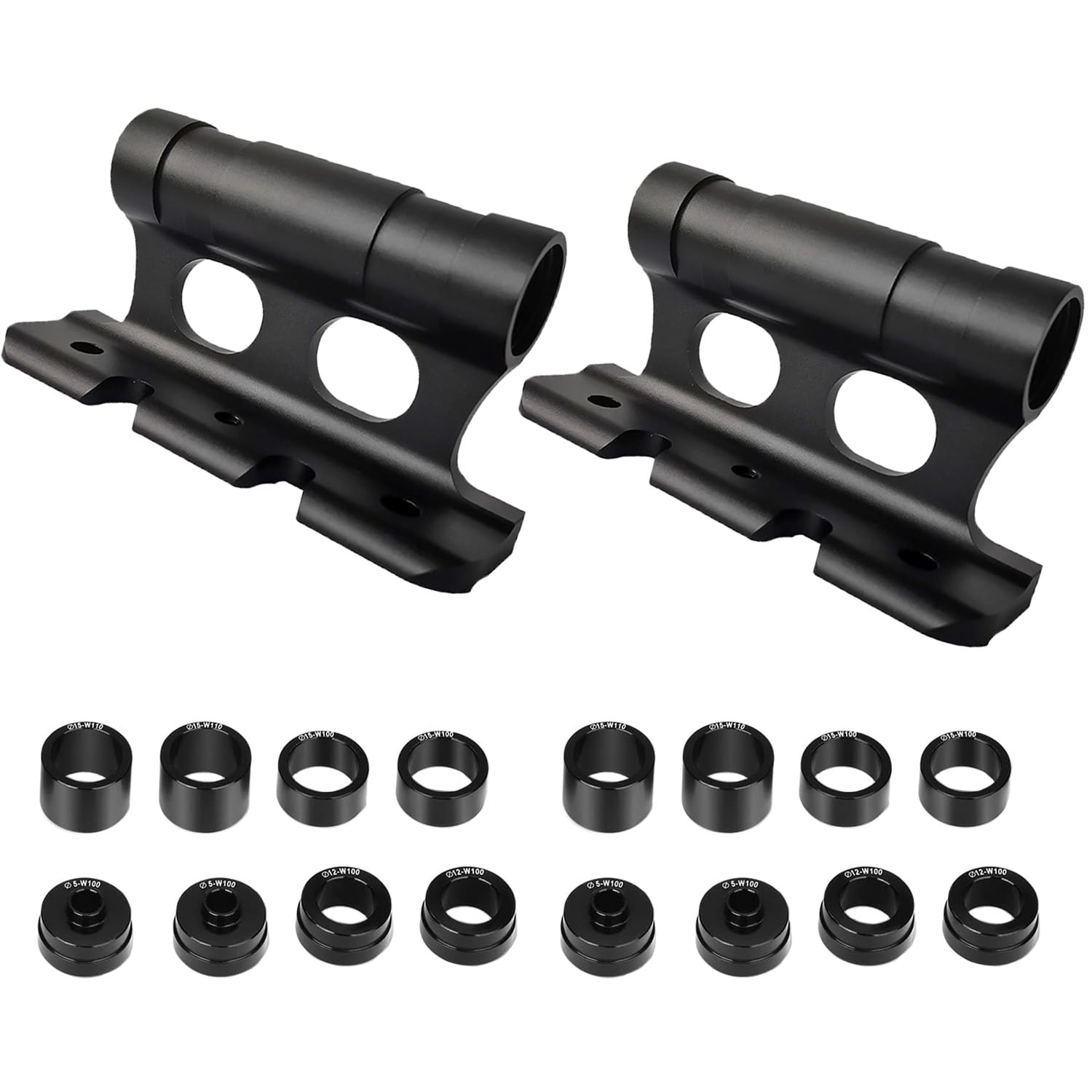 Ragyzity Bike Fork Mount, 2PCS Bicycle Fork Mount Truck Block, Quick Release MTB Thru Axle Carriers Aluminum Alloy Bicycle Fork Bracket Frame, 8 Removable Fittings 100×5/100×12/100×15/110×15mm