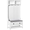 HOMCOM 3-in-1 Hall Tree, Entryway Bench with Coat Rack, Mudroom Bench with Shoe Rack, 2 Storage Drawers, 4 Hooks and Padded Seat Cushions for Hallway, White