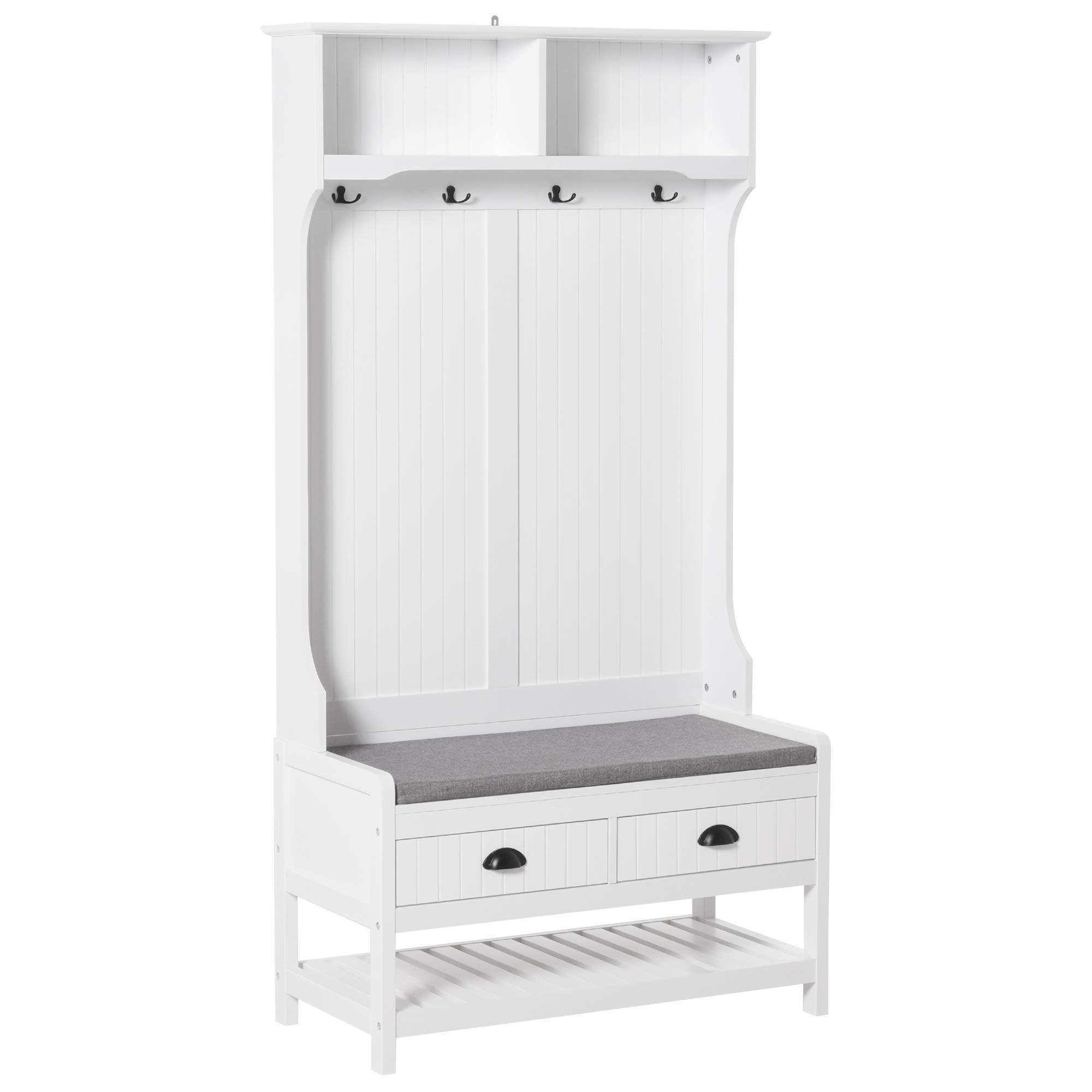 Photo 1 of HOMCOM 3-in-1 Hall Tree, Entryway Bench with Coat Rack, Mudroom Bench with Shoe Rack, 2 Storage Drawers, 4 Hooks and Padded Seat Cushions for Hallway, White