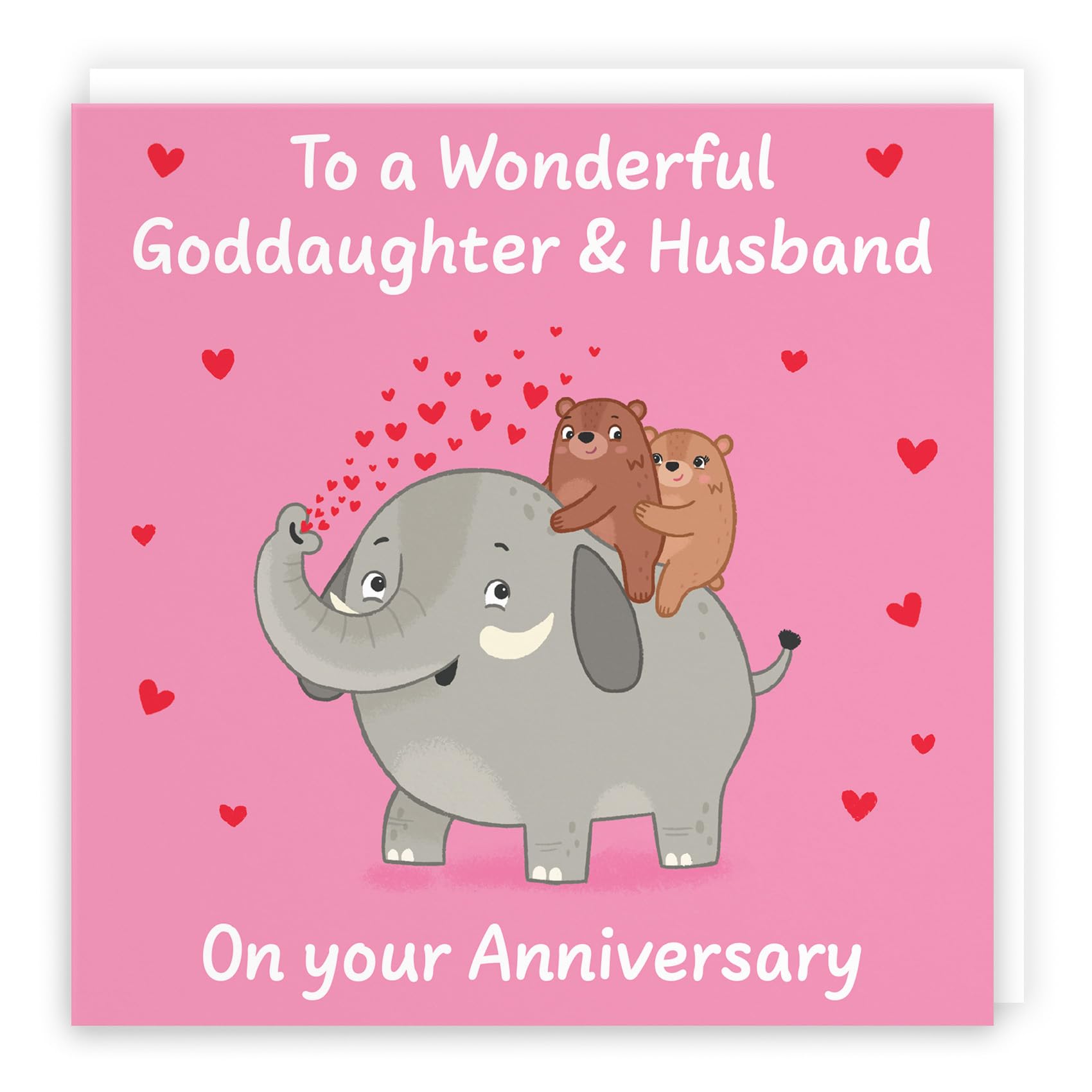 Hunts England - Cute Elephant Love Goddaughter And Husband Anniversary Card - Fun Bears Anniversary Card - Love Story Collection