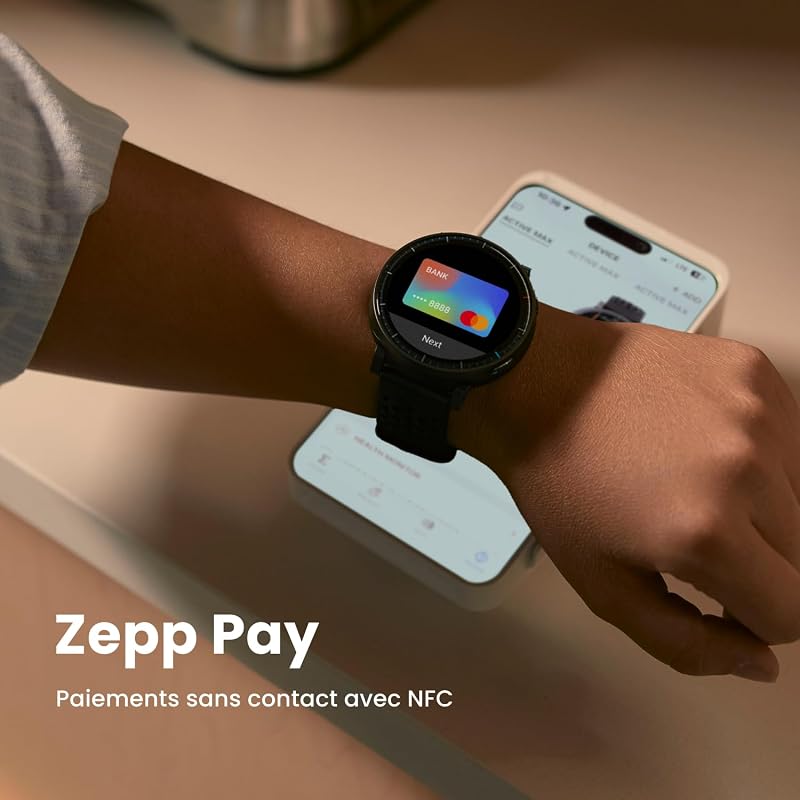 Active Max Montre Connectée 48mm, Écran AMOLED 1,5", 25 Jours d’Autonomie, 4 Go de Stockage, Cartes Hors Ligne, NFC, GPS,170+ Sports, Suivi Cardiaque et du Sommeil, pour Android et iPhone