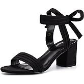 Coutgo Womens Open Toe Ankle Tie Back Low Block Chunky Heels Sandals Party Dress Pumps Shoes
