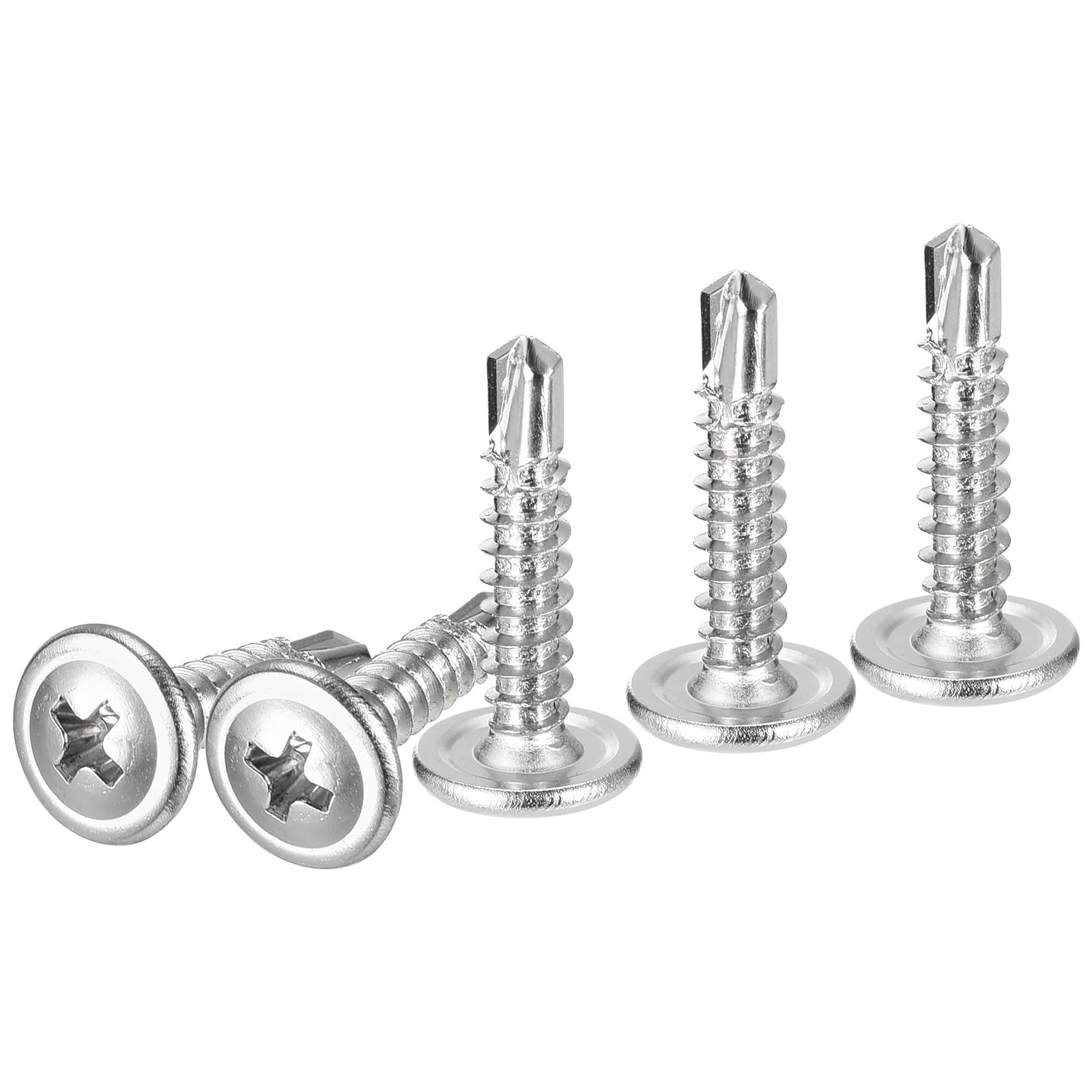 DTGN #8x3/4 Sheet Metal Screws - 100 Pack - for Wood, Furniture - Carbon Steel Phillips Round Head Washer Drill Tail Self Tapping Screws - Silver