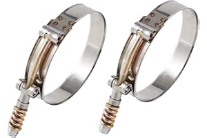 Floshine 3'' T-Bolt Hose Clamps Stainless Steel, with reinforcement spring - Working Range 83-91mm for 3" Hose ID, 2 pack