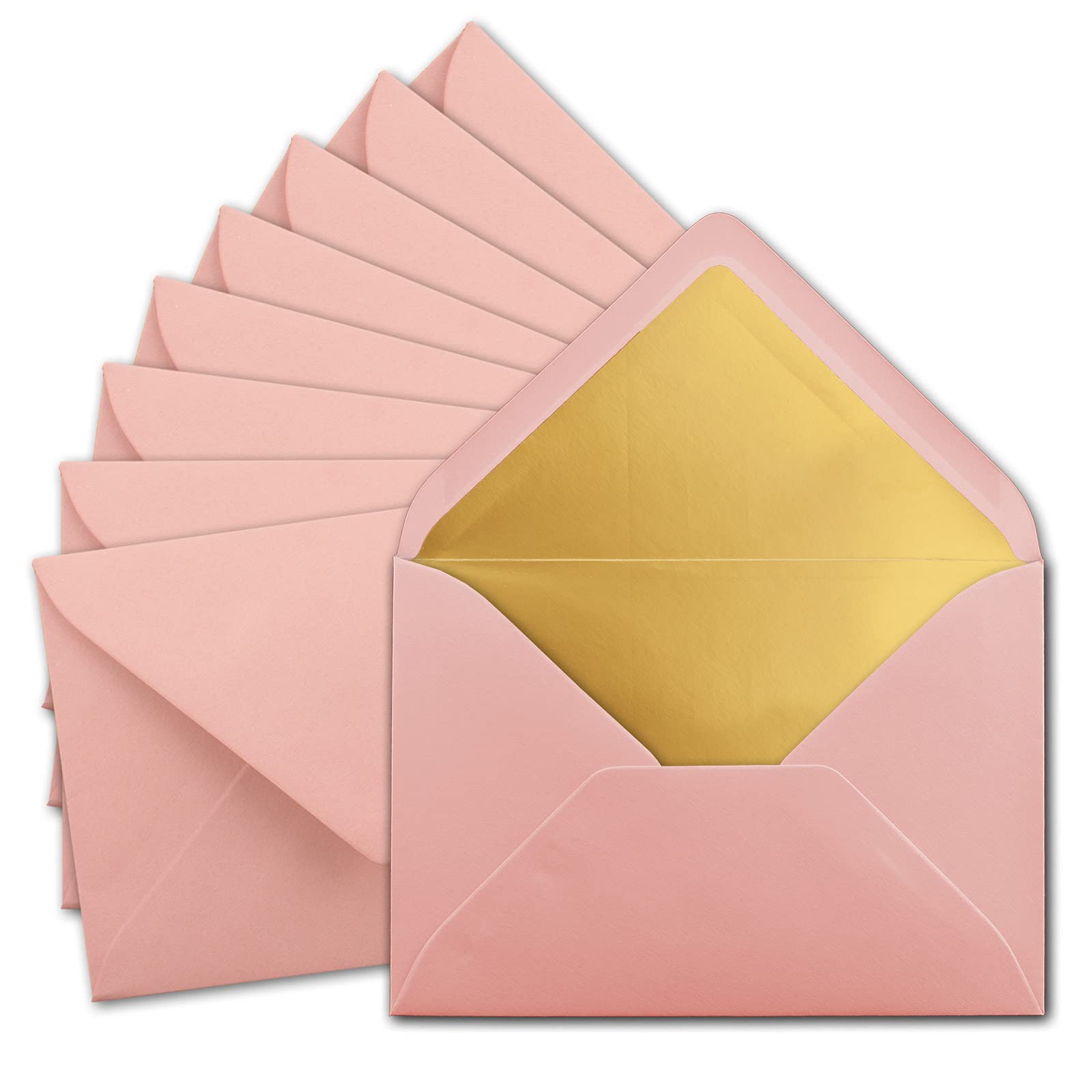 NEUSER PAPIER 50 x DIN C5 Envelopes, 15.7 x 22.5 cm, Dusky Pink with Golden Silk Lining, Wet Seal, Blank, No Window, Brand: NEUSER PAPIER