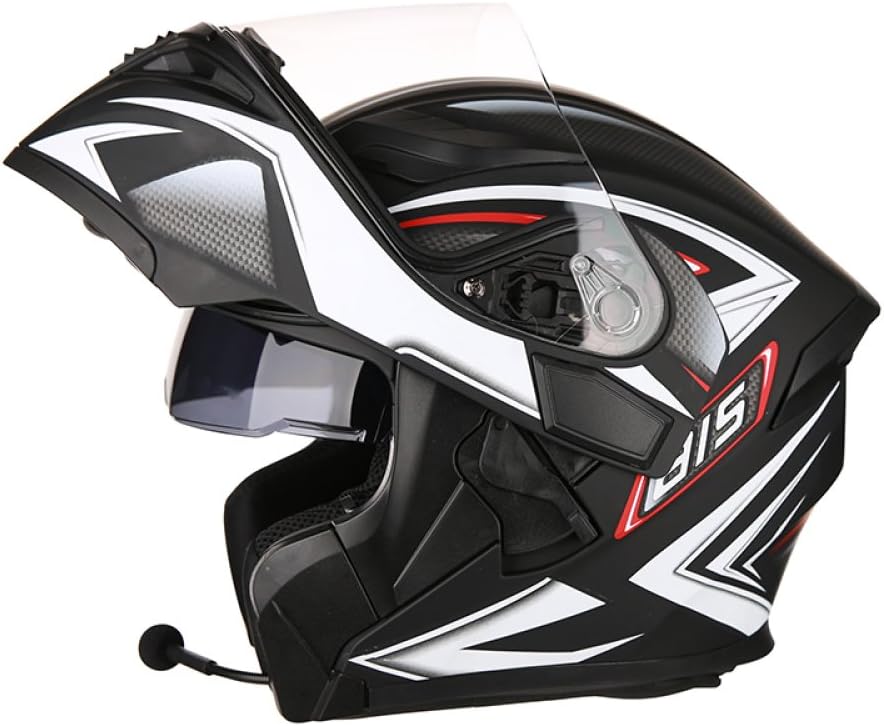 DFUCF Motorcycle Helmet Male And Female Safety Bluetooth Headset Built-in Flip Winter Helmet Black,9-XL