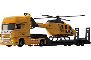 ZUKULIFE Truck Trailer Toys, Toddler Vehicles Semi Truck Toy with Wind up Windmill, Construction Engineer Learning Educational Cool Toy, Birthday Gifts (Helicopter Trailer)