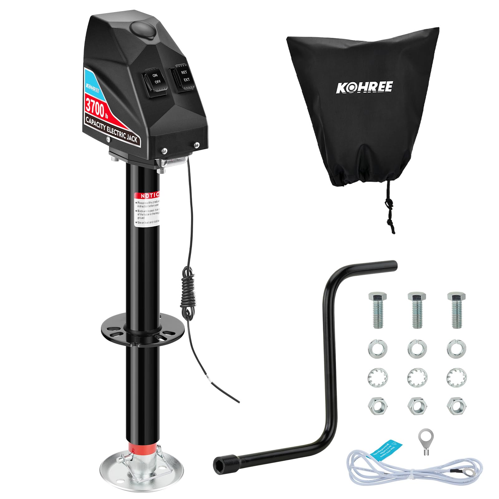 Photo 1 of ***FACTORY SEAL***
Kohree Electric Trailer Jack 3700lbs, Heavy Duty RV Electric Power Tongue Jack for Travel Trailer A-Frame Camper, with Manual Crank Handle & Weatherproof Jack Cover, 22" Lift, 12V DC with Wiring