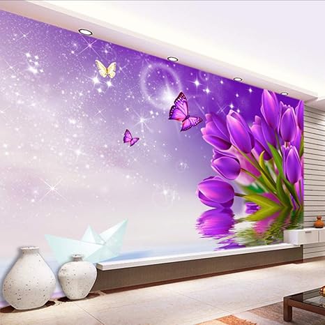 Amazon Xueshao 写真壁紙紫チューリップモダンファッションリビングルームソファベッドルームテレビの背景不織布壁紙花 1x100cm 壁紙