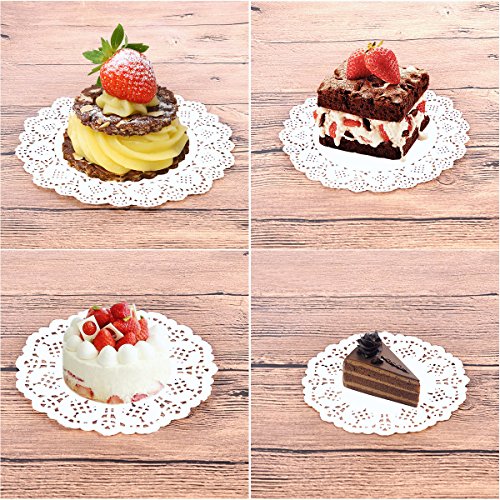 400-pack Round Lace Paper Doilies Decorative White Doily Lace Paper for Packaging Cake Pastry and Cookie (100-pack 4.5 Inch, 100-pack 6.5 Inch, 100-pack 8.5 Inch and 100-pack 10.5 Inch)