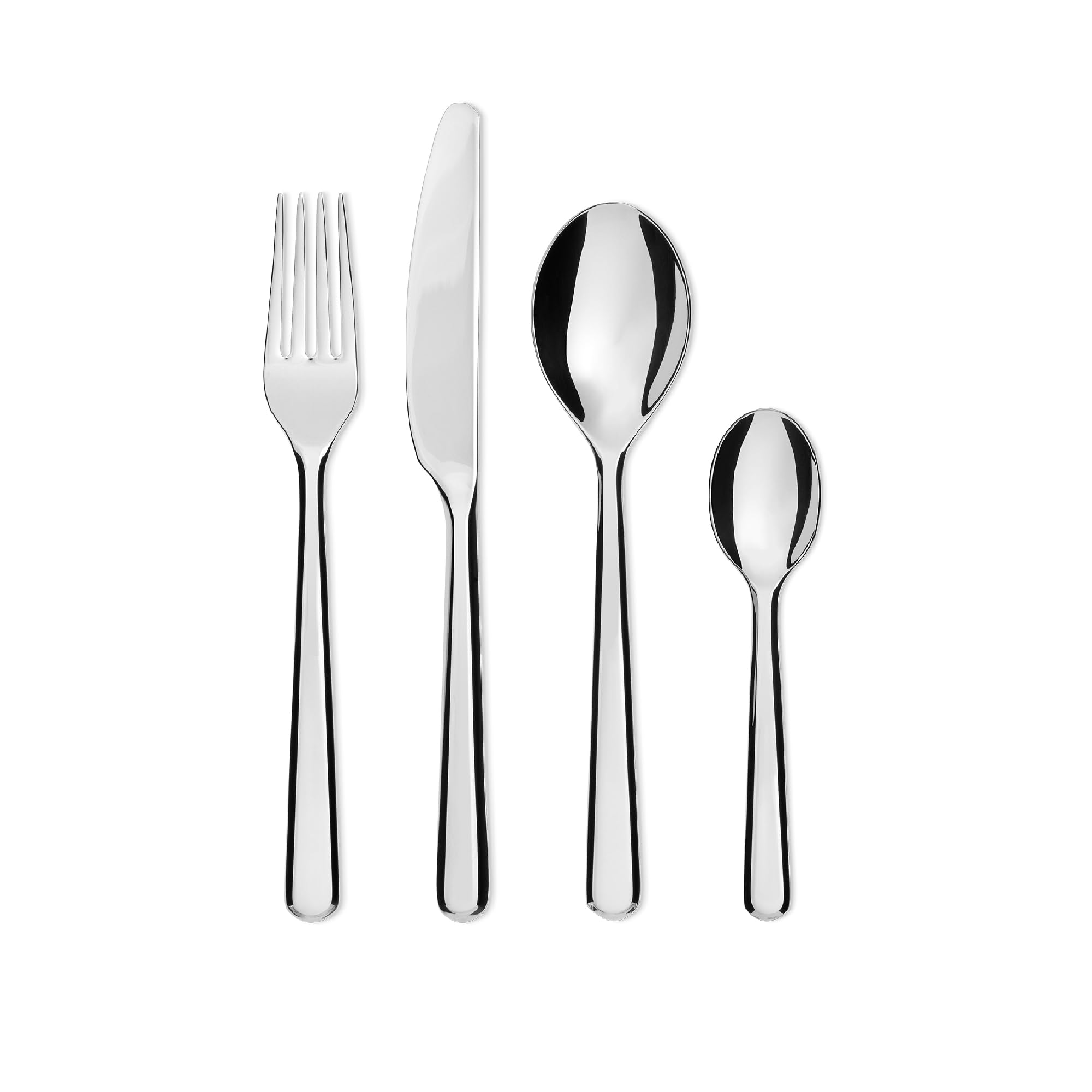 Alessi BG02S24 Amici, Cutlery Set Composed of six Table Spoons, six Table Forks, six Table Knives, six Coffee Spoons in 18/10 Stainless Steel.