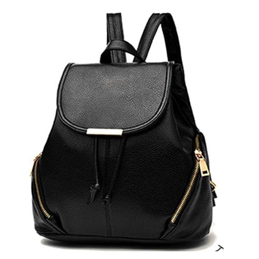 Redlicchi PU Leather Backpacks Students School bags for Girls Teenagers Travel Rucksack Black Color Small Shoulder Bag