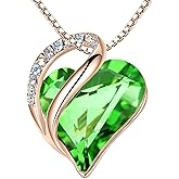 Leafael Rose Gold Plated Necklace for Women: Heart Shaped Birthstone/Healing Crystals Center, Dazzling Cubic Zirconia, Hypoallergenic Chain (18"+2"), Jewelry Gifts for Anniversaries and Birthdays