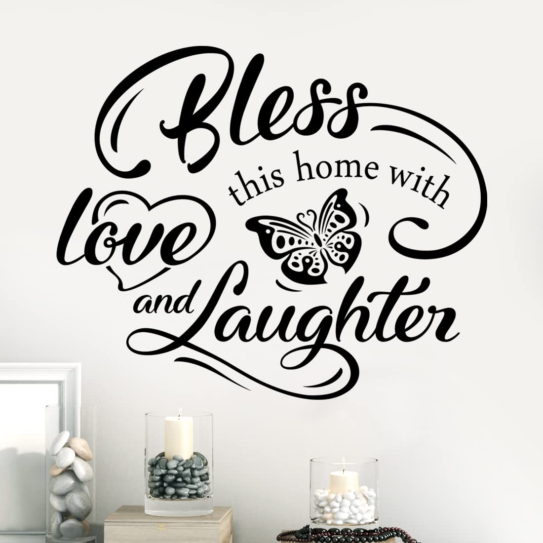 Bless This Home with Love and Laughter Wall Sticker Living Room Quotes Butterfly Decoration Family Decal Vinyl Mural