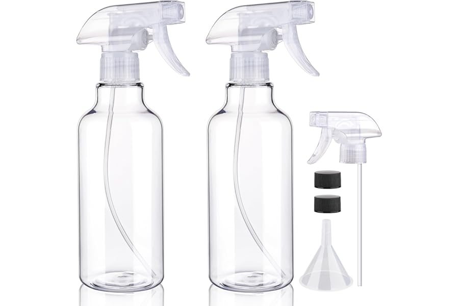 Hethyo Plastic Spray Bottles Empty Spray Bottle 16.9oz/500ml 2 Pack Heavy Duty Spraying Bottles Mist/Stream Water Bottle for Cleaning Solutions, Essential Oils, Hair (Clear)