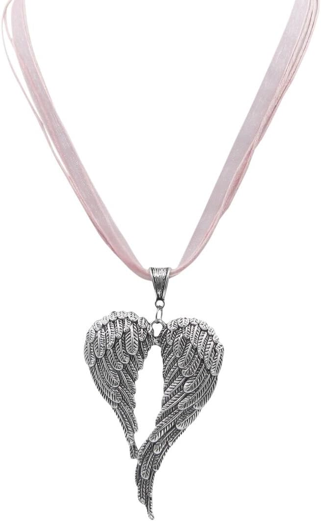 Rosa Ladinelle costume jewellery, Wiesn, Oktoberfest, ladies organza necklace, 46 cm extension, angel wings, pendant 8 cm x 4.5 cm, gift, Christmas, gift idea