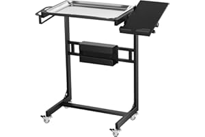 POARMEEY Stainless Steel Tattoo Tray Cart on Wheels, Service Rolling Tray with Extension Rotatable Table Stand, Tattoo Storag